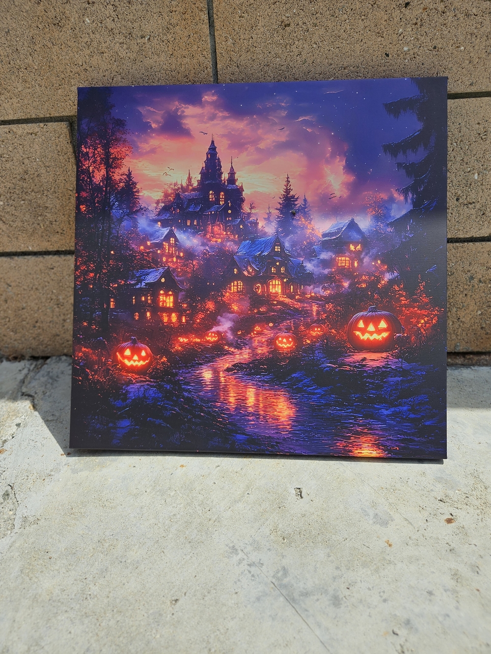 Halloween Village Canvas Art - Glowing Jack-o'-Lanterns 20Lx20Wx1D